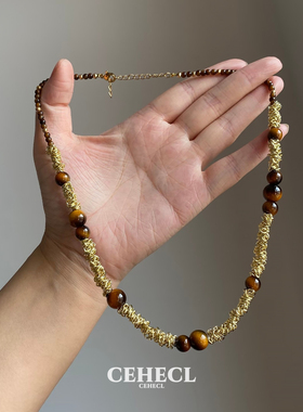 复古气质美拉德虎眼石串珠项链女