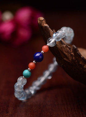 南红通透单圈手串天然海蓝宝