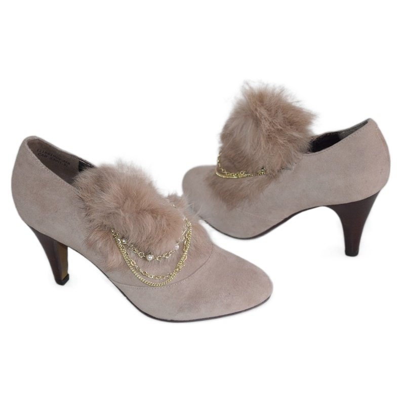 清仓处理秋冬真皮女鞋链子兔毛装饰杏色磨砂羊皮深口单鞋2661909,淘宝优惠券,粉丝福利购,淘宝优惠卷