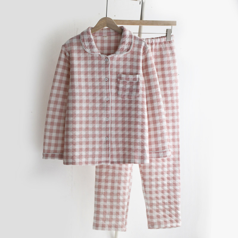 简约无印风格子睡衣男女秋冬季纯棉空气层夹棉长袖情侣家居服套装,淘宝优惠券,粉丝福利购,淘宝优惠卷