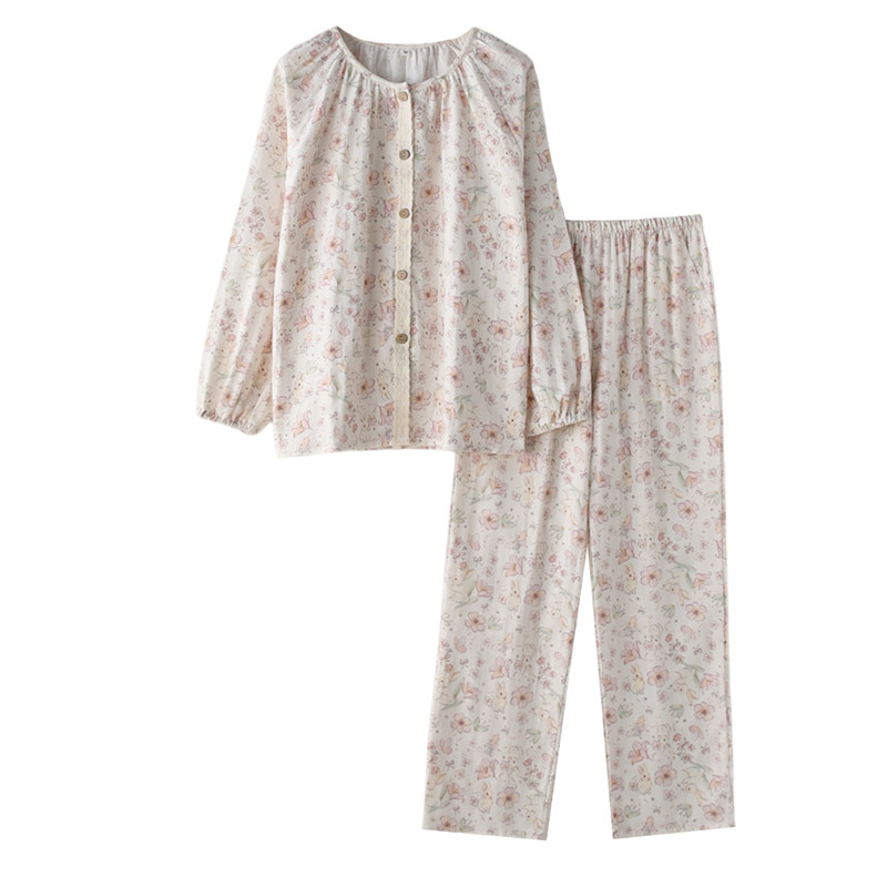 治愈可爱卡通睡衣女春夏季纯棉纱布数码印花轻薄款长袖家居服套装,淘宝优惠券,粉丝福利购,淘宝优惠卷