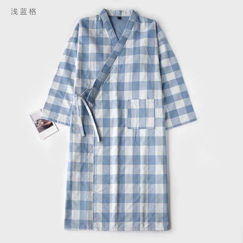 日式简约格子睡袍男春秋季加密纯棉纱布双层浴袍家居服睡衣汗蒸服,淘宝优惠券,粉丝福利购,淘宝优惠卷