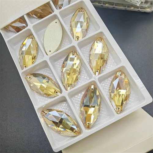精品K9金色魅影玻璃手缝钻圆形水滴异形演出服装金香槟超闪贴钻 - 图1