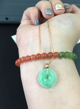 满绿色薄款18k金镶嵌吊坠项链