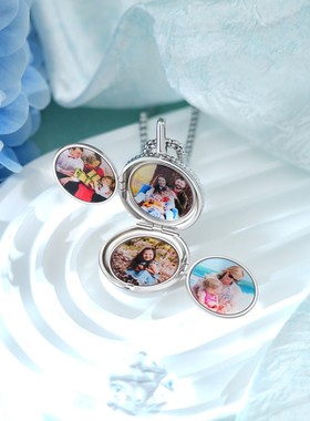 定制照片项链来图定制DIY饰品圆形吊坠刻字情侣锁骨链感恩节礼物