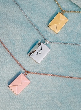 可定制刻字DIY信封项链女钛钢锁骨链吊坠表白首饰情侣礼物纪念日