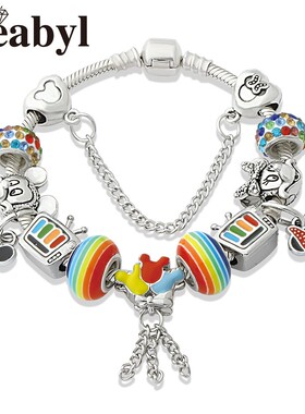 米奇吊坠手链卡通彩虹色搪瓷可爱多彩软陶卡通女生首饰儿童小礼物