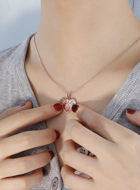 照片diy心形镂空双开相盒吊坠情侣