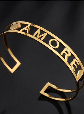 DIY定制手镯镂空英文个性名字来图制作开口情侣配饰男女生手链礼