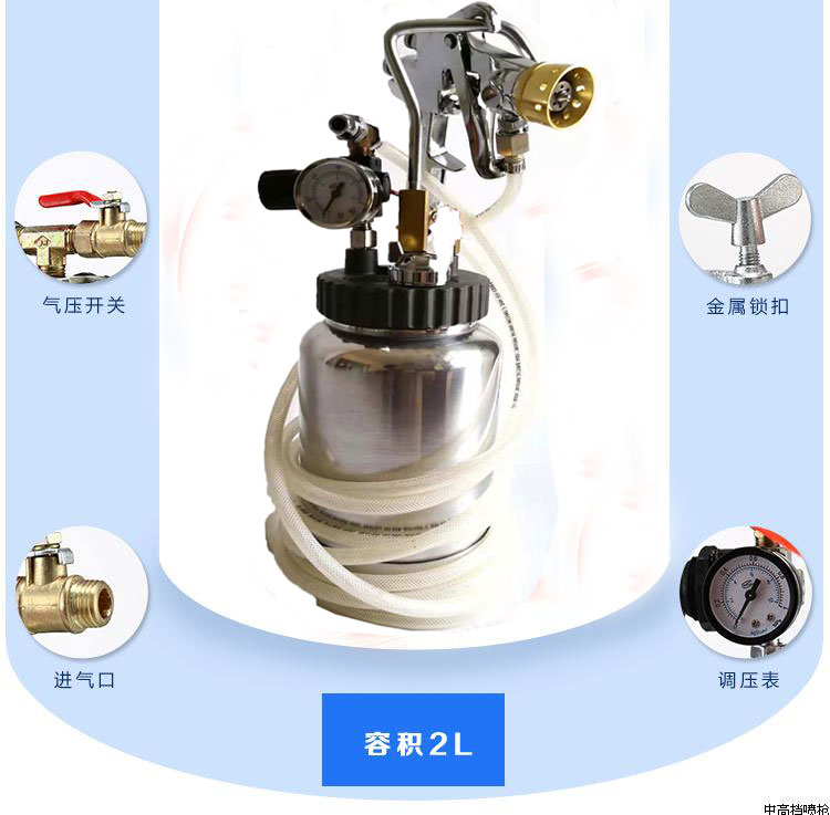 2升水包水多彩漆喷枪涂料喷涂机外墙乳胶漆枪压力桶喷漆枪77喷抢 - 图2