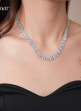 欧美风精致多层锆石流苏项链婚礼