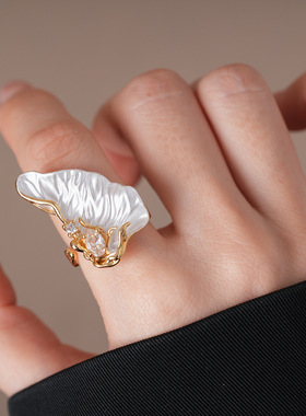 欧美夸张滴油花朵不规则开口戒指