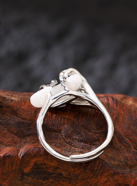 冷淡风牛角包可调节开口戒指