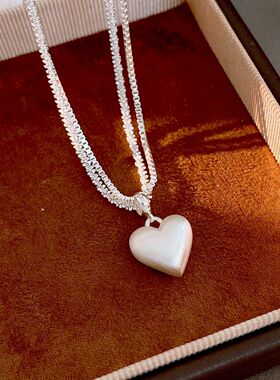 韩系冷淡风双层拉丝爱心项链