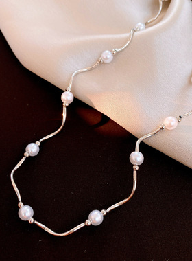 法式复古不规则线条珍珠项链