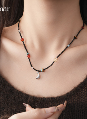 复古民族风玻璃串珠几何吊坠项链