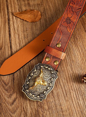 新款潮流男士西部牛仔压花腰带