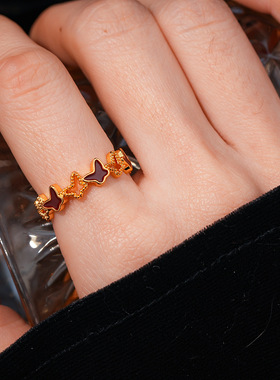 滴油红色蝴蝶葫芦开口戒指