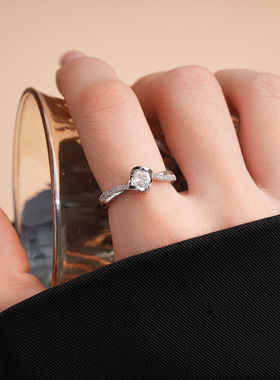 韩系简约锆石纹路开口戒指