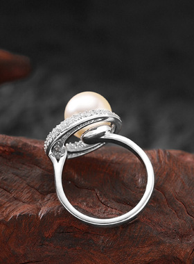 满钻锆石高亮珍珠戒指开口可调节