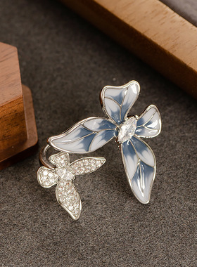 文艺镶钻锆石滴油双蝴蝶开口戒指