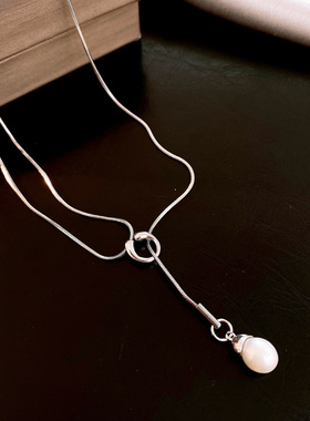 韩系简约圆形珍珠吊坠项链
