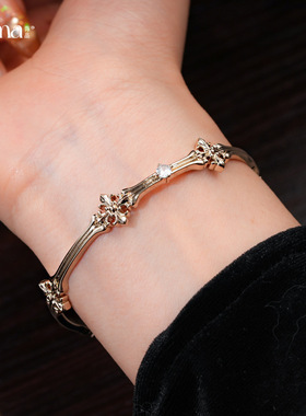 法式复古锆石几何鸢尾花开口手镯