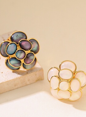 立体山茶花可调节开口戒指