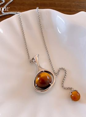 复古美拉德圆形树脂花瓶项链