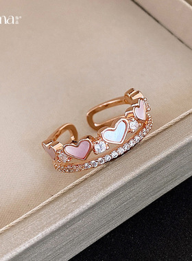 简约锆石贝母双层爱心开口戒指