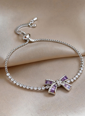 冷淡风锆石蝴蝶结可调节手链