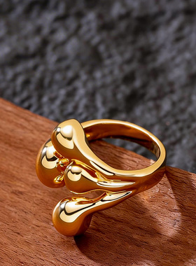 不规则几何线条可调节开口戒指