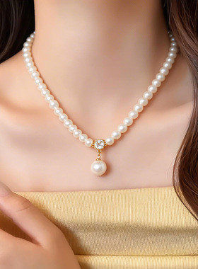 锆石珍珠项链轻奢小众气质锁骨链