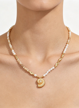 新中式淡水珍珠海螺吊坠项链女