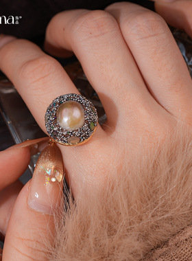 欧美跨境复古镶钻几何圆形戒指