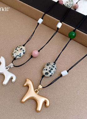 复古民族石头串珠本命年小马项链