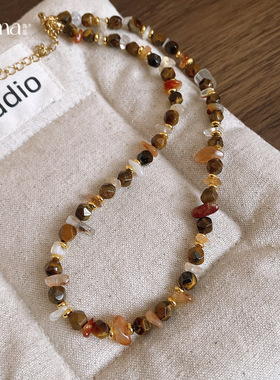 美拉德咖色圆形串珠项链毛衣链