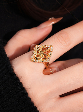 锆石几何鸢尾花开口戒指