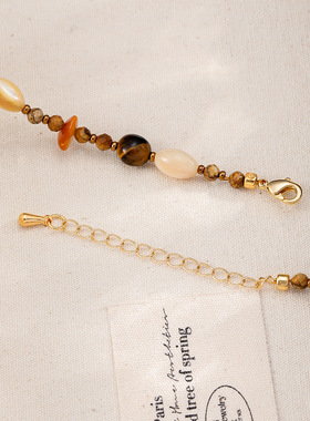 美拉德风自然石串珠长项链毛衣链