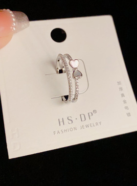 韩式气质高级感双层珍珠锆石蝴蝶结可调节食指戒极简开口指环