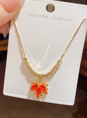 2022年新款潮红色枫叶项链女小众设计感轻奢气质百搭锁骨链颈链女
