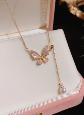 夏季新款小众设计感时尚精致抽拉式蝴蝶项链女气质感百搭颈链