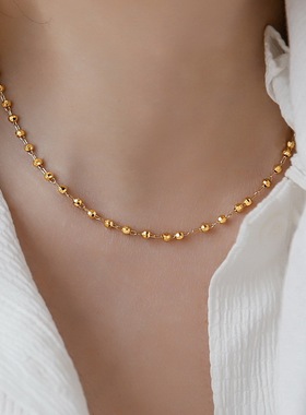 法式复古镀18K金黑尖晶石项链