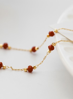 法式复古镀18K金红尖晶石项链