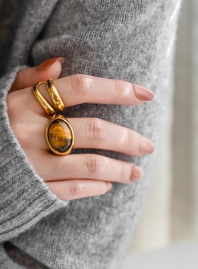 欧美复古虎眼石夸张戒指