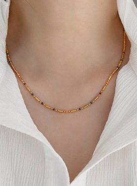 彩色滴油珠镀18K金项链不掉色