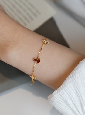 高品质不掉色~新中式复古红葫芦微镶手链女小众设计感高级轻奢