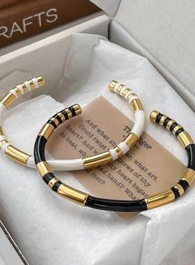 开口秋冬轻奢欧美珐琅手镯小众