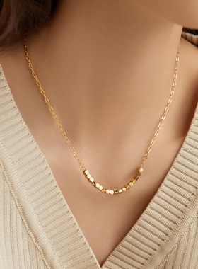 钛钢女多方来财碎银子锁骨链