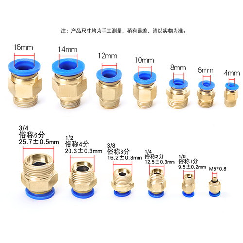 气动快速接头气管接头快换快插接头高压管对接螺纹直通PC8-02/6-1 - 图0
